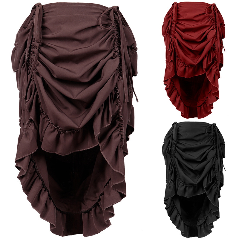 Skirts - กระโปรงคอร์เซ็ตจีบสไตล์สตีมพังก์วิกตอเรียน กระโปรงยาวชายหน้าสั้นหลังยาวสไตล์โจรสลัดยุคกลาง กระโปรงยาวทรงไม่สมมาตรพร้อมเชือกผูก ชุดฮาโลวีน