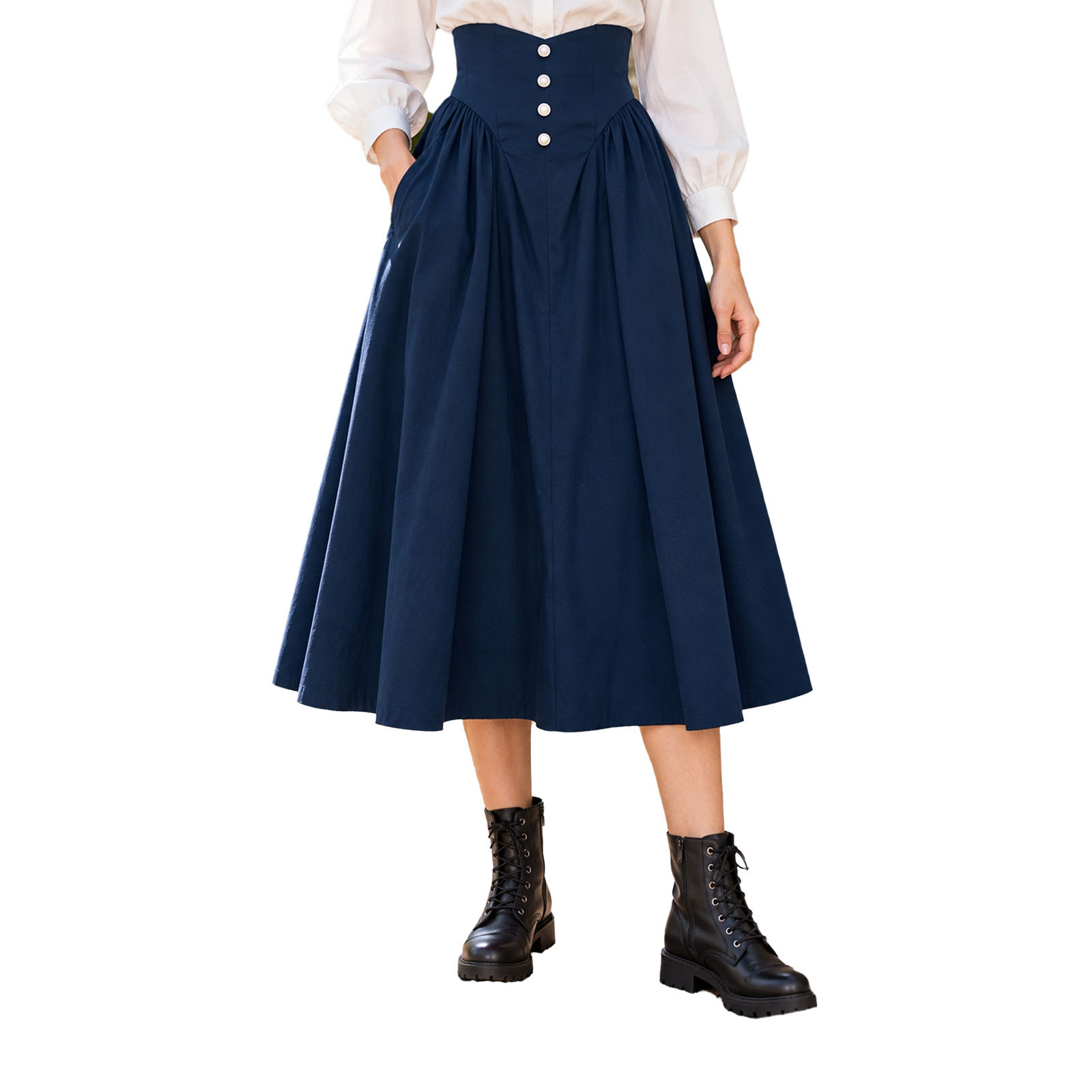 Skirts - กระโปรงสตรีสไตล์ยุคกลาง ยุคฟื้นฟูศิลปวิทยา และยุควิกตอเรีย เอวสูง ทรงเอ แต่งระบาย