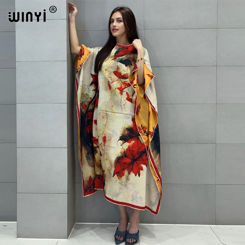 Boho Summer Beach Maxi Dress - Winyi ชุดแม็กซี่เดรสพิมพ์ลายโบฮีเมียนสำหรับชุดเดรสว่ายน้ำชุดเดรสราตรีคาฟตันอาบายะมุสลิมสำหรับผู้หญิงดูไบอาบายะห์สตรี