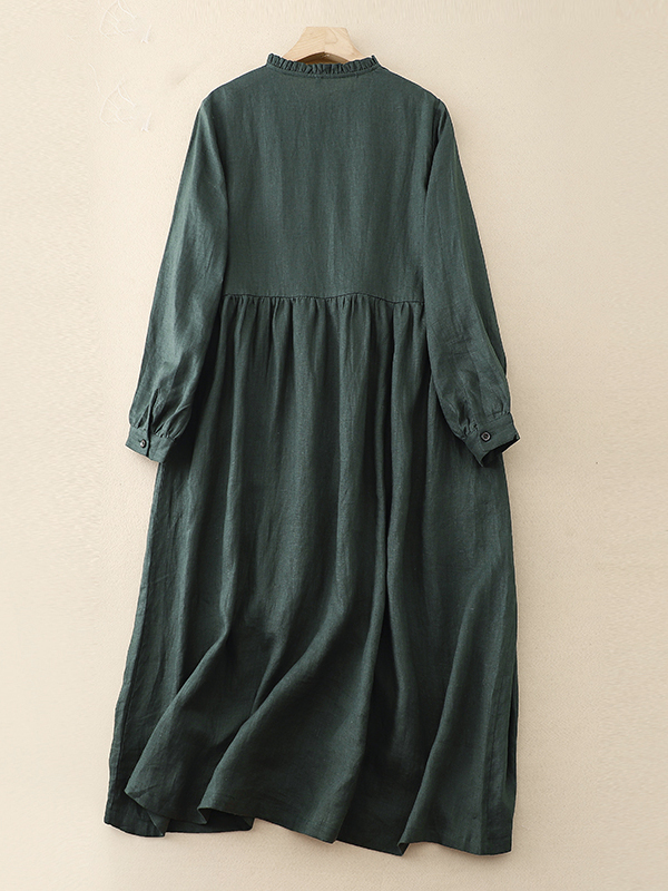 เดรสผ้าฝ้ายผสมลินินแขนยาวทรงหล - Casual Loose Linen Shirt Dress บทวิจารณ์และราคา