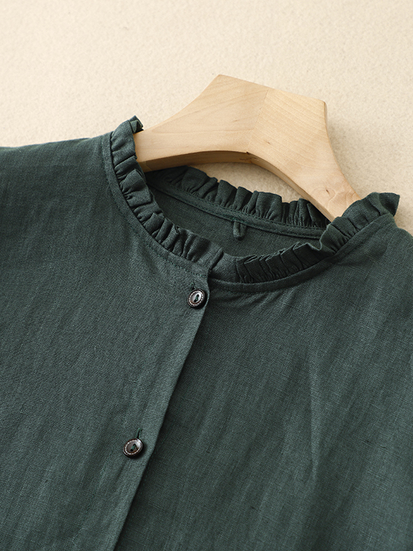 เดรสผ้าฝ้ายผสมลินินแขนยาวทรงหล - Casual Loose Linen Shirt Dress บทวิจารณ์และราคา