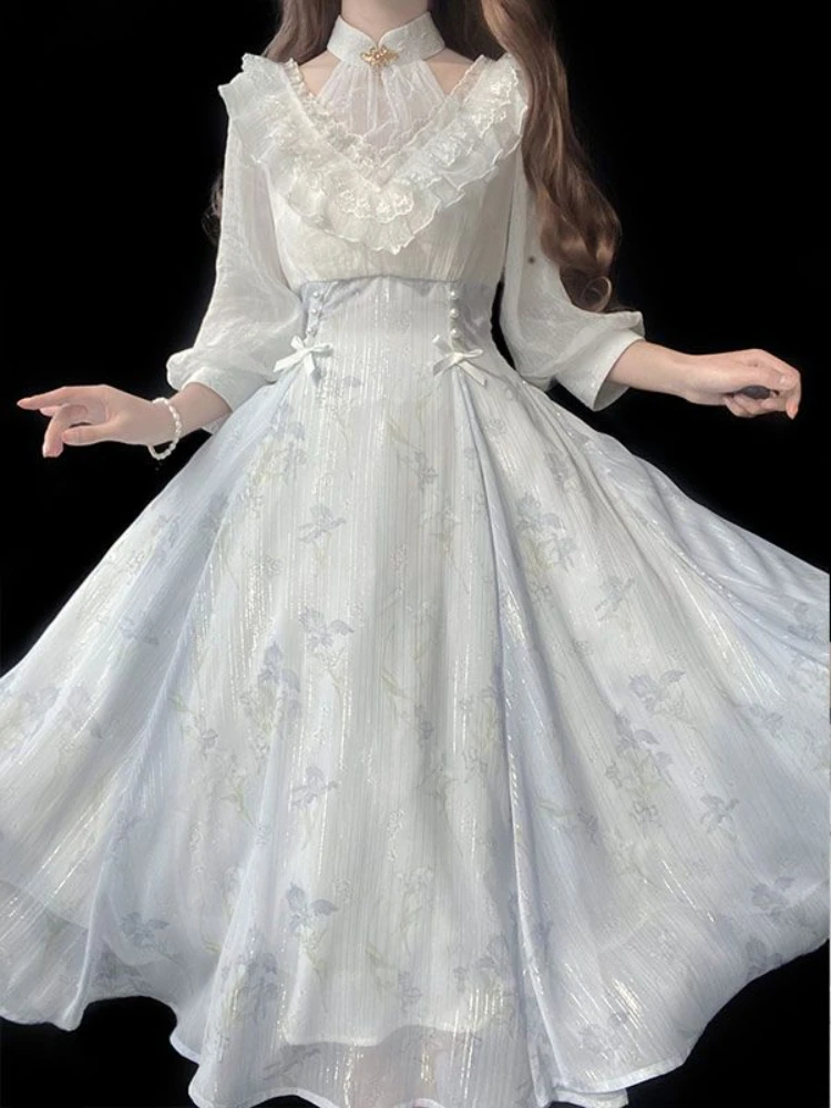 ชุดเดรสลายดอกไม้สไตล์โลลิต้าแบ - French Vintage Floral Midi Dress บทวิจารณ์และราคา