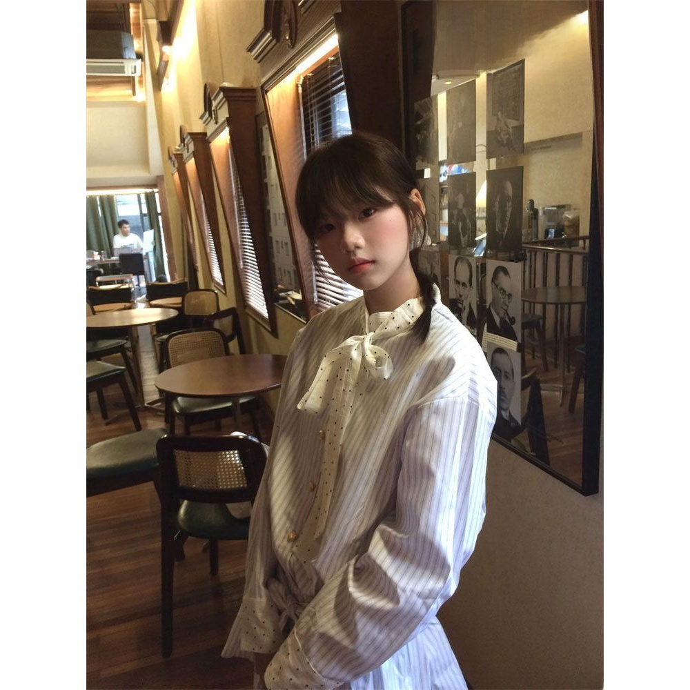 ชุดเดรสแขนยาวลายทางสไตล์เกาหลี - Korean Style A Line Shirt Dress บทวิจารณ์และราคา
