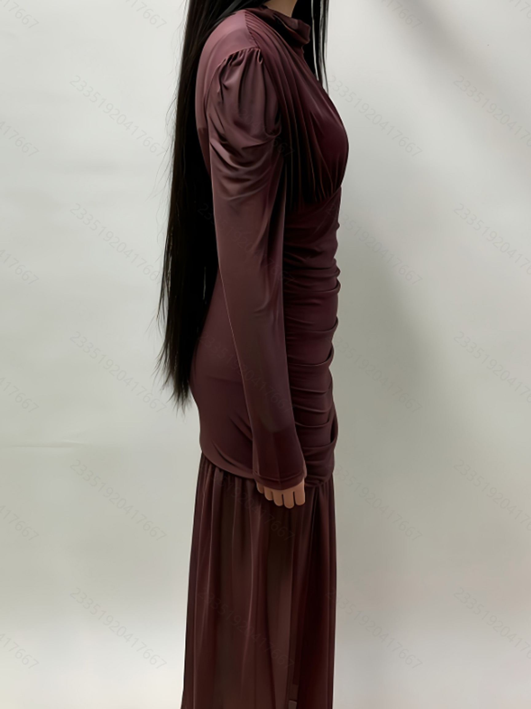 ชุดเดรสยาวแขนยาวผ้าบางเบา คอสู - Sexy Mesh Sheer Bodycon Dress บทวิจารณ์และราคา