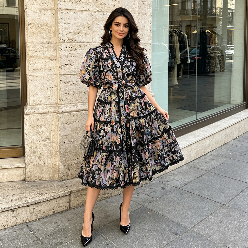 ZAMOR ชุดเดรสชาสไตล์วินเทจลายด - French Vintage Floral Midi Dress บทวิจารณ์และราคา