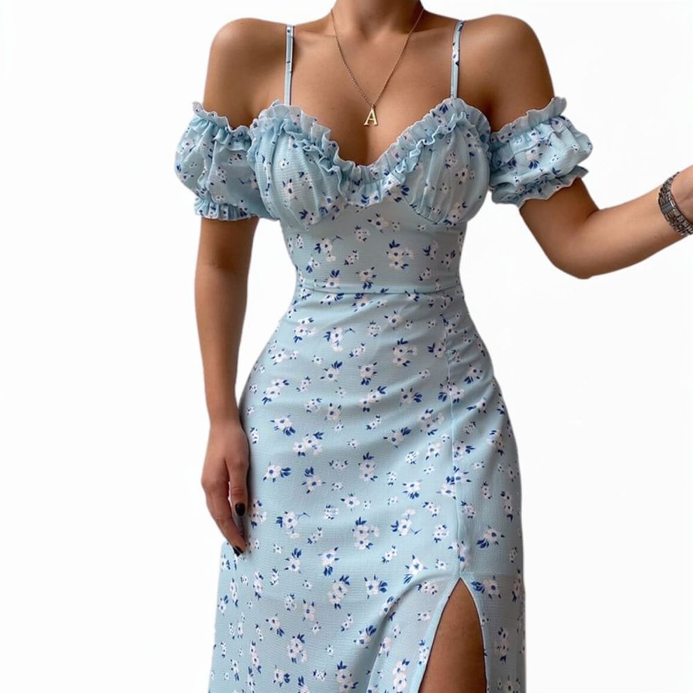 ชุดเดรสลายดอกไม้สำหรับผู้หญิง  - French Vintage Floral Midi Dress บทวิจารณ์และราคา