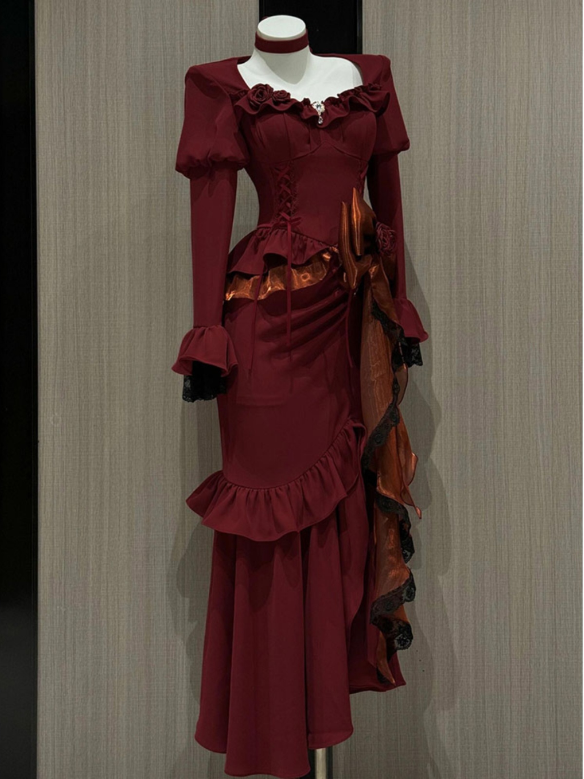 ฤดูใบไม้ผลิสีแดงชุดวินเทจผู้หญ - French Vintage Floral Midi Dress บทวิจารณ์และราคา