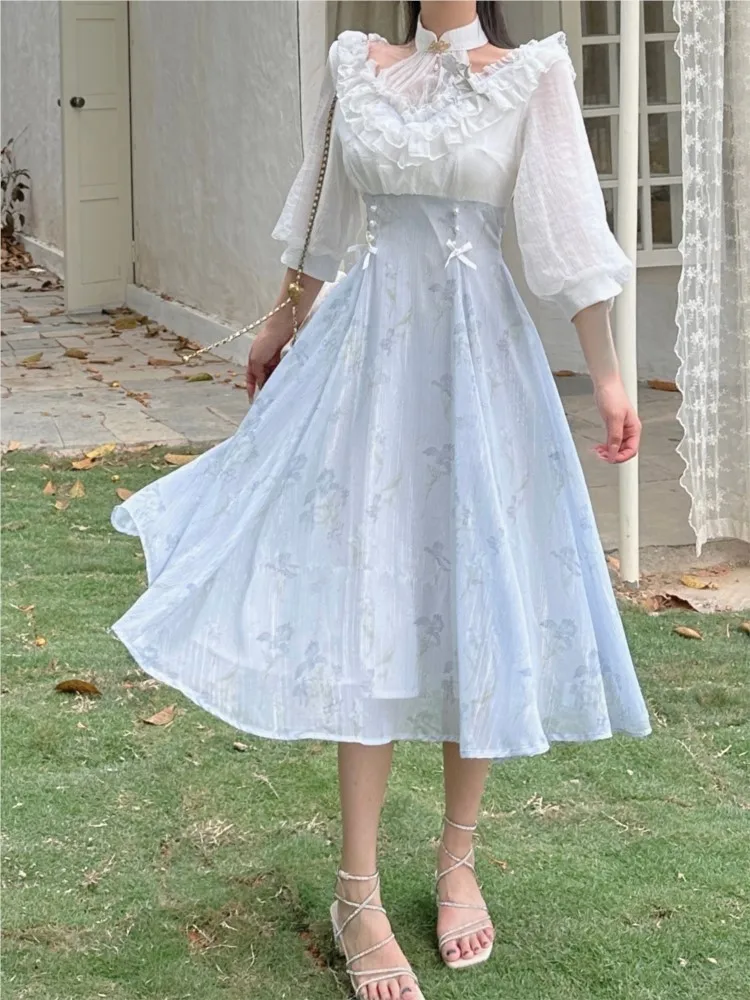 เดรสลายดอกไม้สไตล์วินเทจฝรั่งเ - French Vintage Floral Midi Dress บทวิจารณ์และราคา