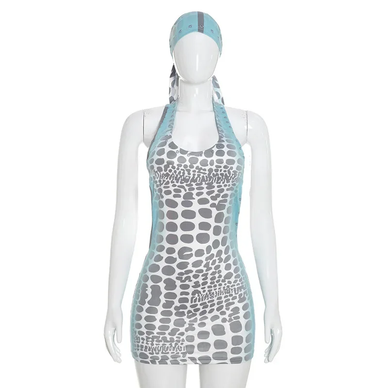 มินิเดรสผู้หญิงลายเสือดาวสไตล์ - Y2K Backless Halter Mini Dress บทวิจารณ์และราคา