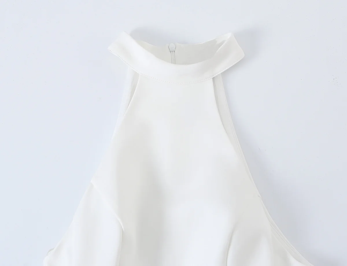 เดรสสั้นผู้หญิงสีขาวคอสูงแบบฮอ - Y2K Backless Halter Mini Dress บทวิจารณ์และราคา