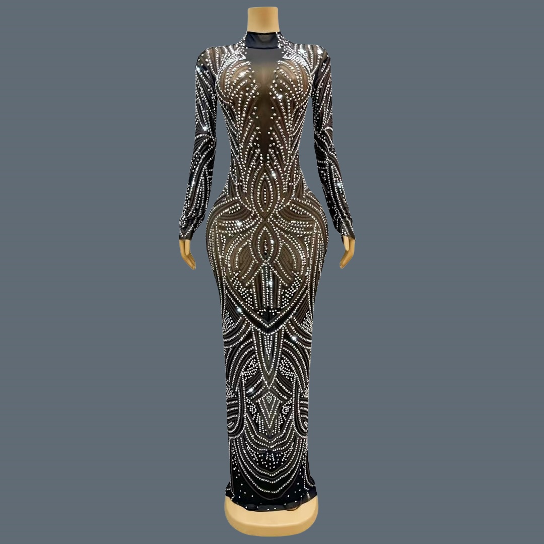 ชุดราตรีสีดำสไตล์ใหม่ ประดับเพ - Sparkly Rhinestone Club Party Dress บทวิจารณ์และราคา