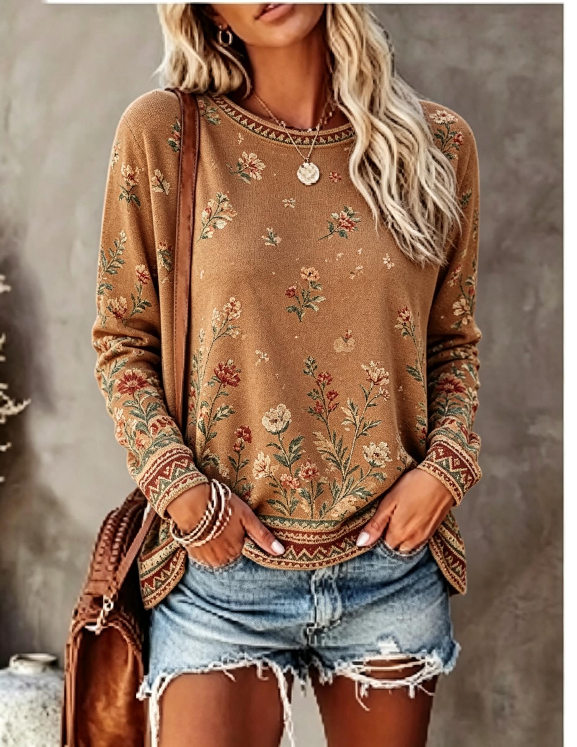 เสื้อยืดแขนยาวคอกลมสำหรับผู้หญ - Blouses บทวิจารณ์และราคา