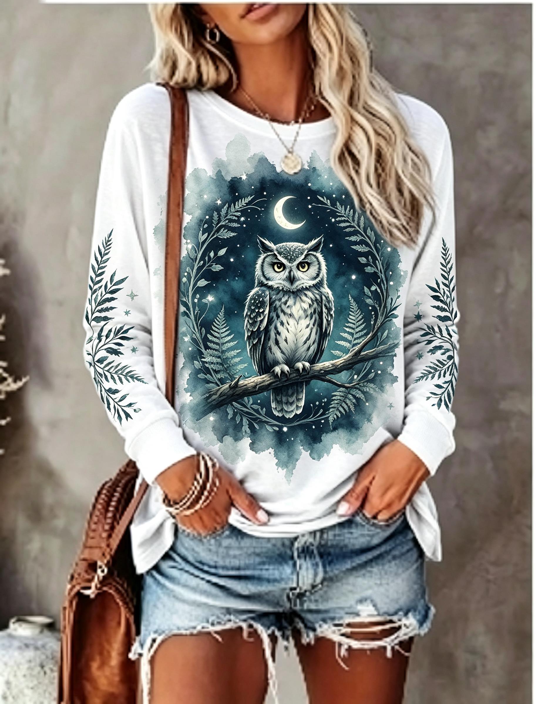 เสื้อยืดแขนยาวผู้หญิง ลายหมาป่ - Blouses บทวิจารณ์และราคา