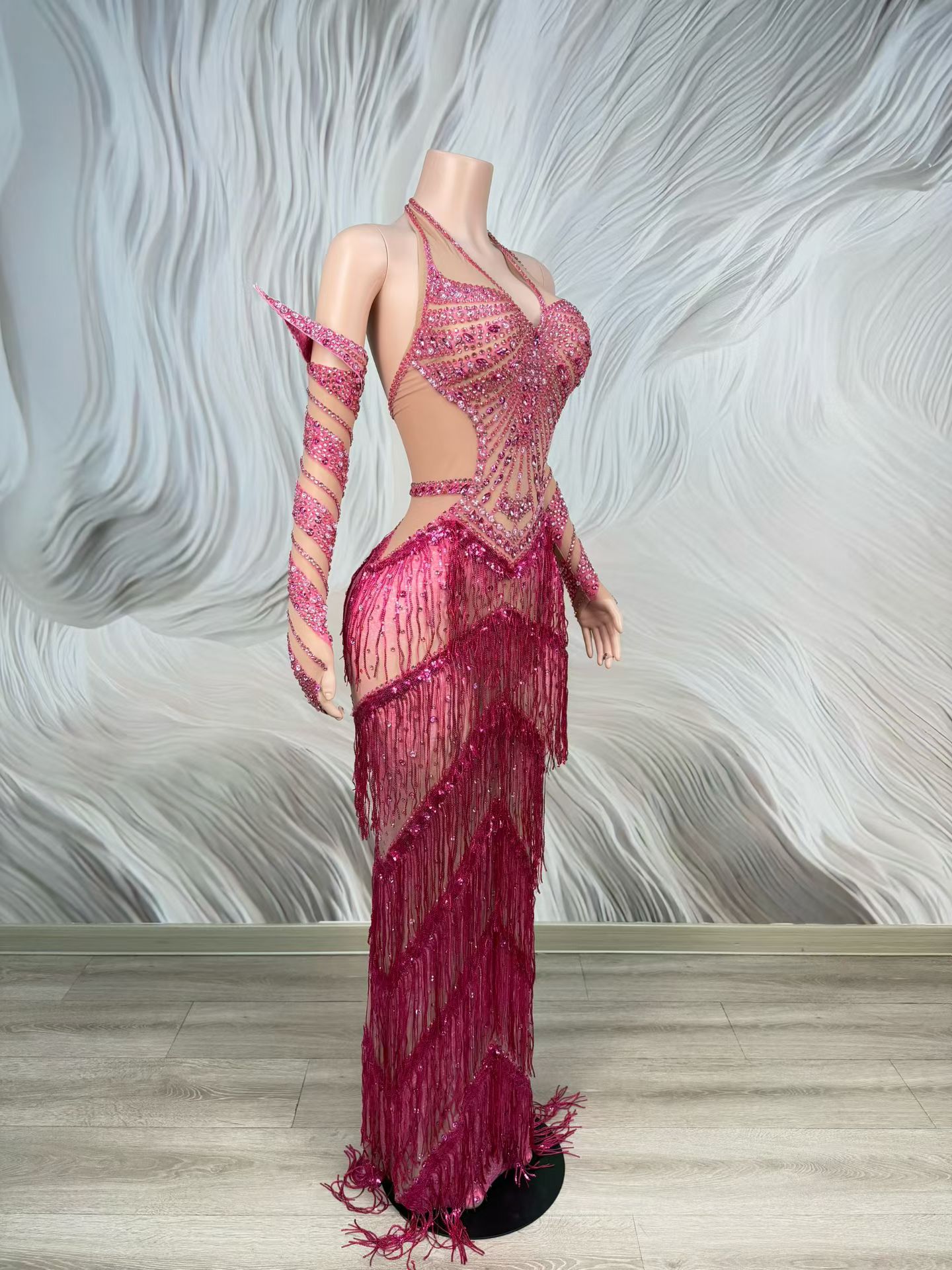 ชุดราตรีสีชมพูหรูหรา ประดับเพช - Sparkly Rhinestone Club Party Dress บทวิจารณ์และราคา