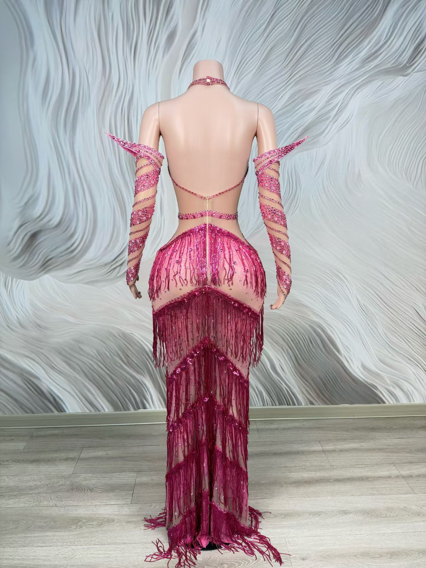 ชุดราตรีสีชมพูหรูหรา ประดับเพช - Sparkly Rhinestone Club Party Dress บทวิจารณ์และราคา